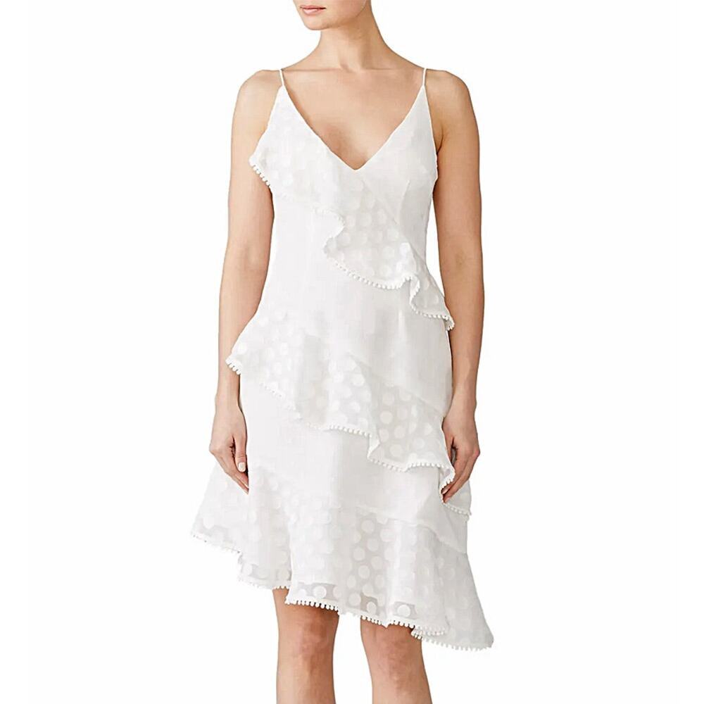 Keepsake White Polka Dot Ruffle Dress Size S
